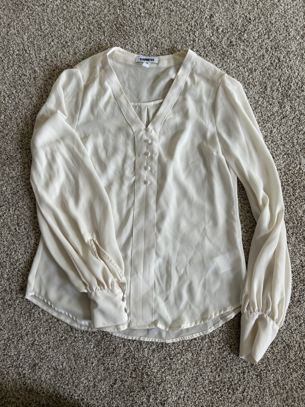 Express Cream Button-Front V-Neck Blouse
